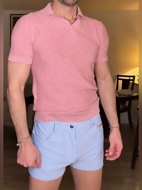 Kenneth Cole | Waffle Knit Sweater Polo Shirt in Heathered Coral (Small)
